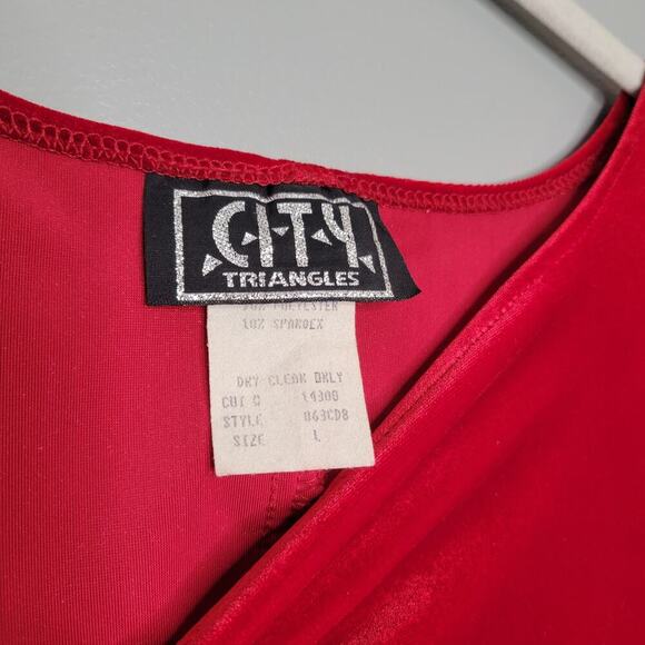 VTG City Triangles 90s y2k dress‎ women's L red sleeveless sparkle slinky velvet - Picture 2 of 11